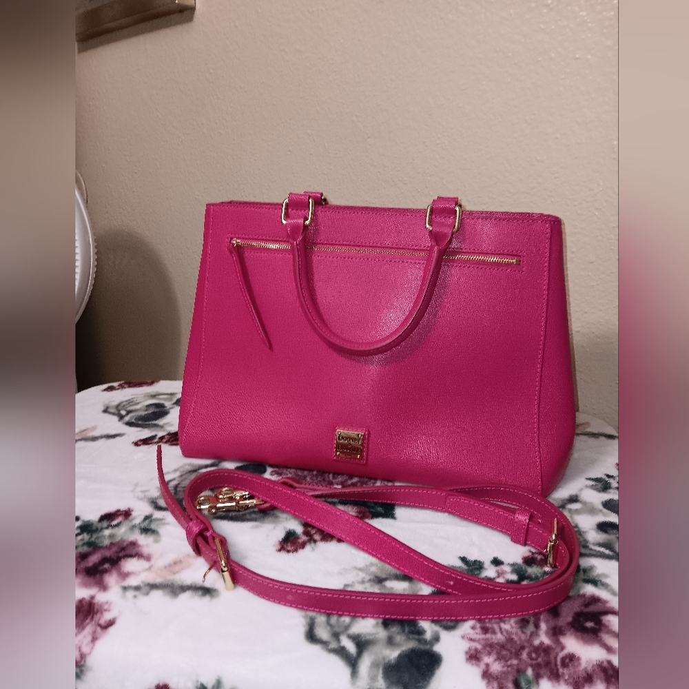 Dooney bourke hot pink Saffiano leather zip satchel large